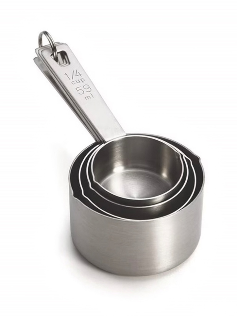 TableCraft's 4 piece heavyweight stainless steel measuring cup set with ring.